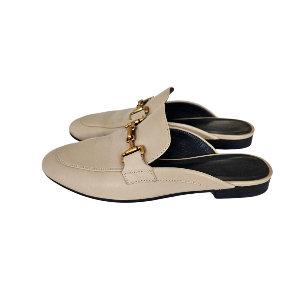 Massimo Dutti Beige Leather Horsebit Backless Loafers - Picture 5 of 10